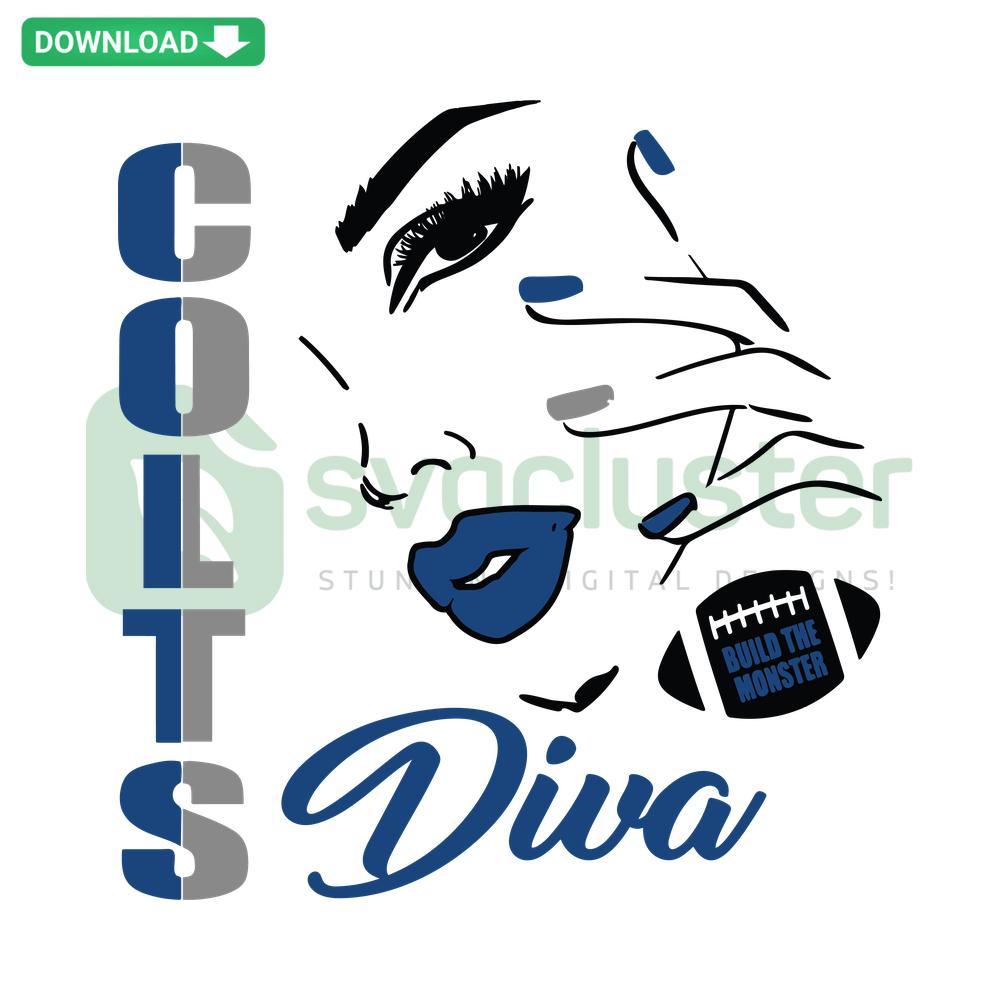 Colts Diva SVG featuring Indianapolis football theme, premium digital graphics, instant download, vibrant sports design.
