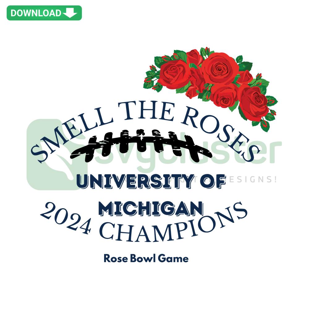 University of Michigan Champions SVG with roses, blue and gold color scheme, digital print asset for DIY sports-themed crafts