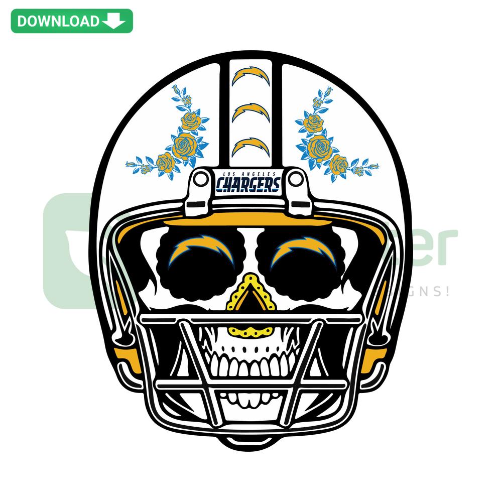 Sugar Skull Chargers Helmet SVG Design - Vibrant LA Chargers-themed sugar skull art, SVGCluster digital asset download