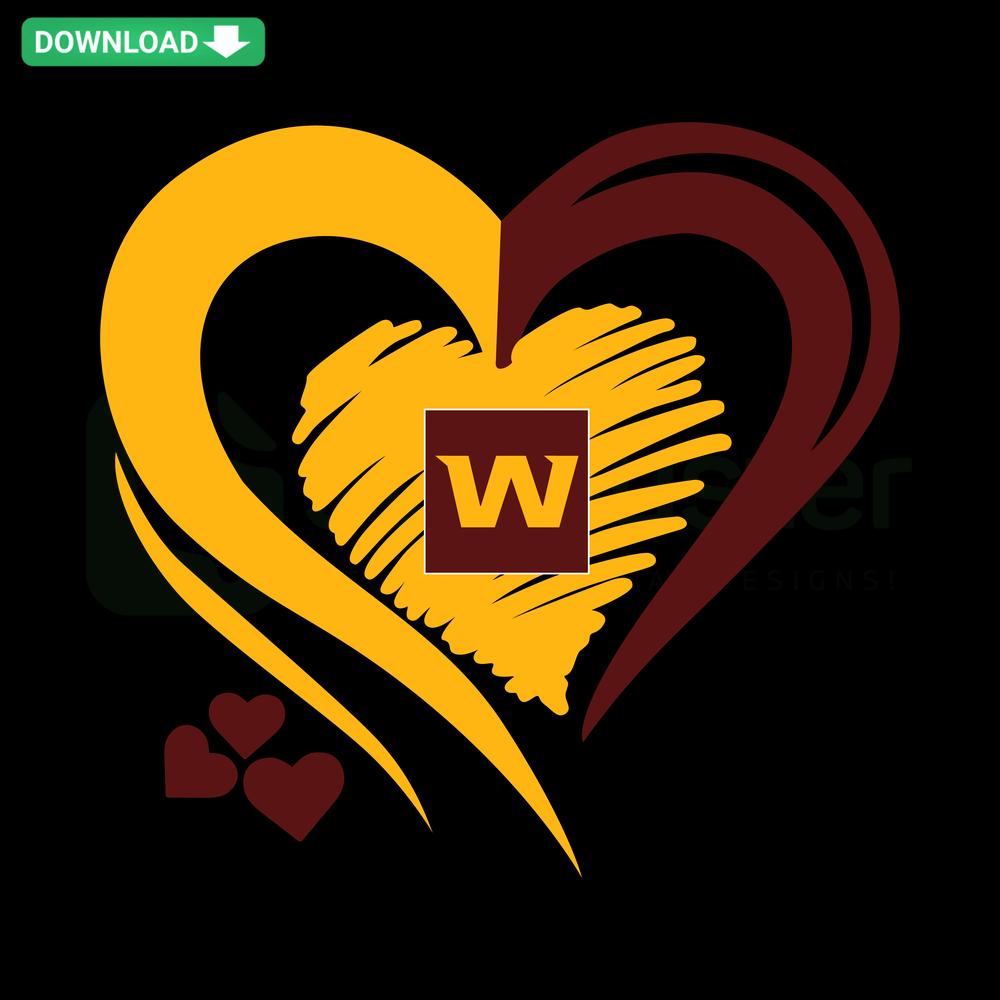 Washington Football Team Heart Logo SVG, tribal heart design, digital download graphics, Burgundy & Gold, NFL fan art.