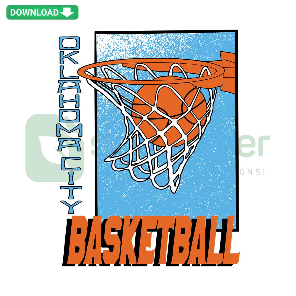 Retro Oklahoma basketball net design in SVG format; digital download for crafting or apparel. Vintage sports motif.