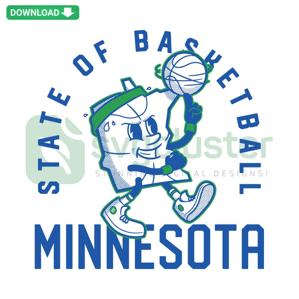 State of Basketball Minnesota SVG: Blue silhouette of Minnesota with basketball graphics, digital download. Perfect for sports fans.