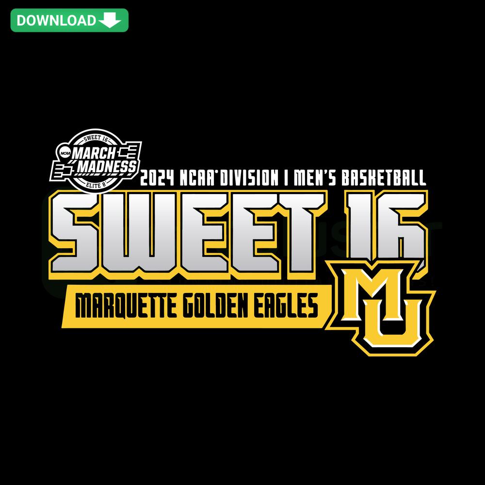 Marquette Golden Eagles 2024 Men's Basketball Sweet Sixteen Editable SVG, Blue & Gold Team Logo, High-Quality Digital Design