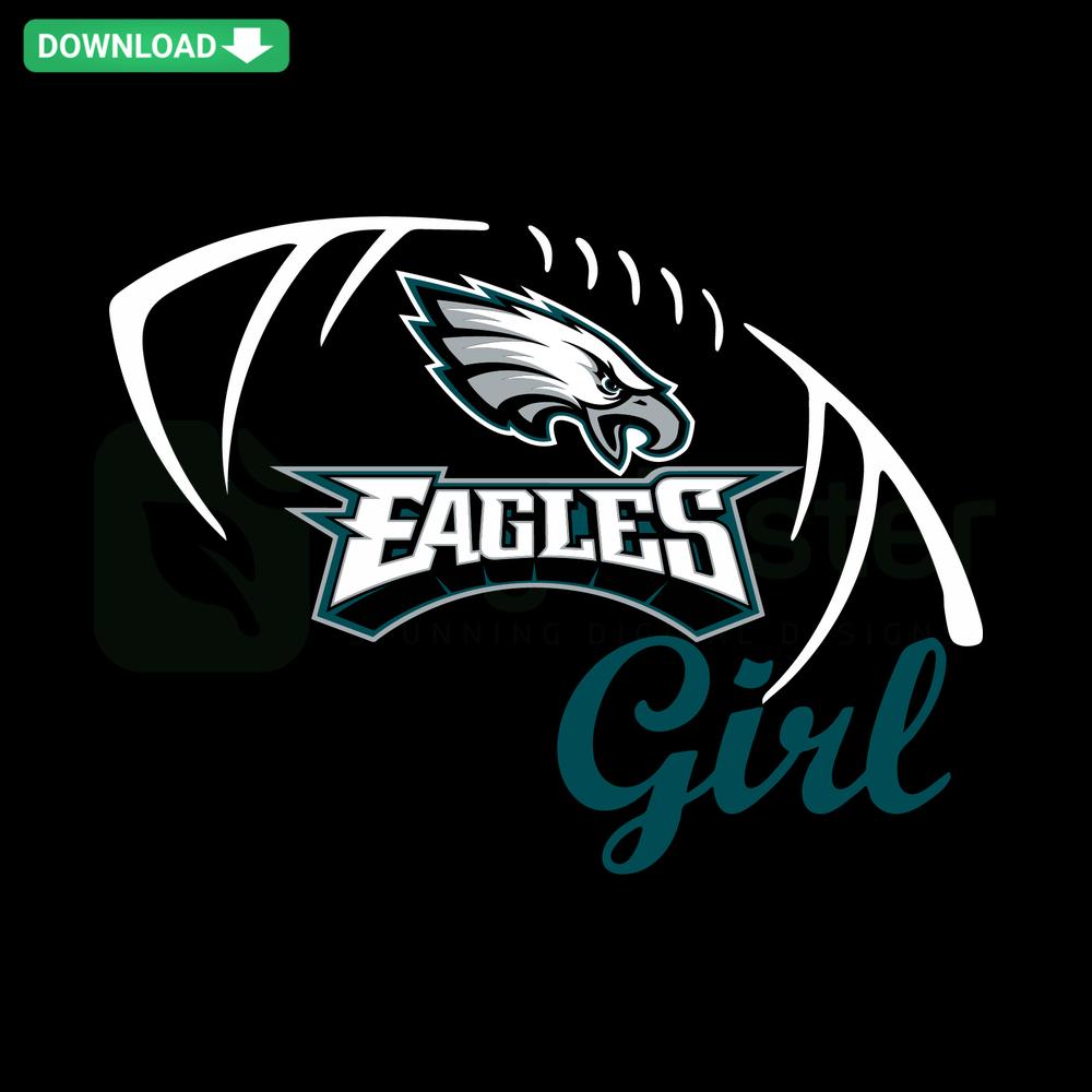 Eagles Girl Football SVG Digital Download: Stylish, bold silhouette of girl in jersey with football, perfect for crafting projects.