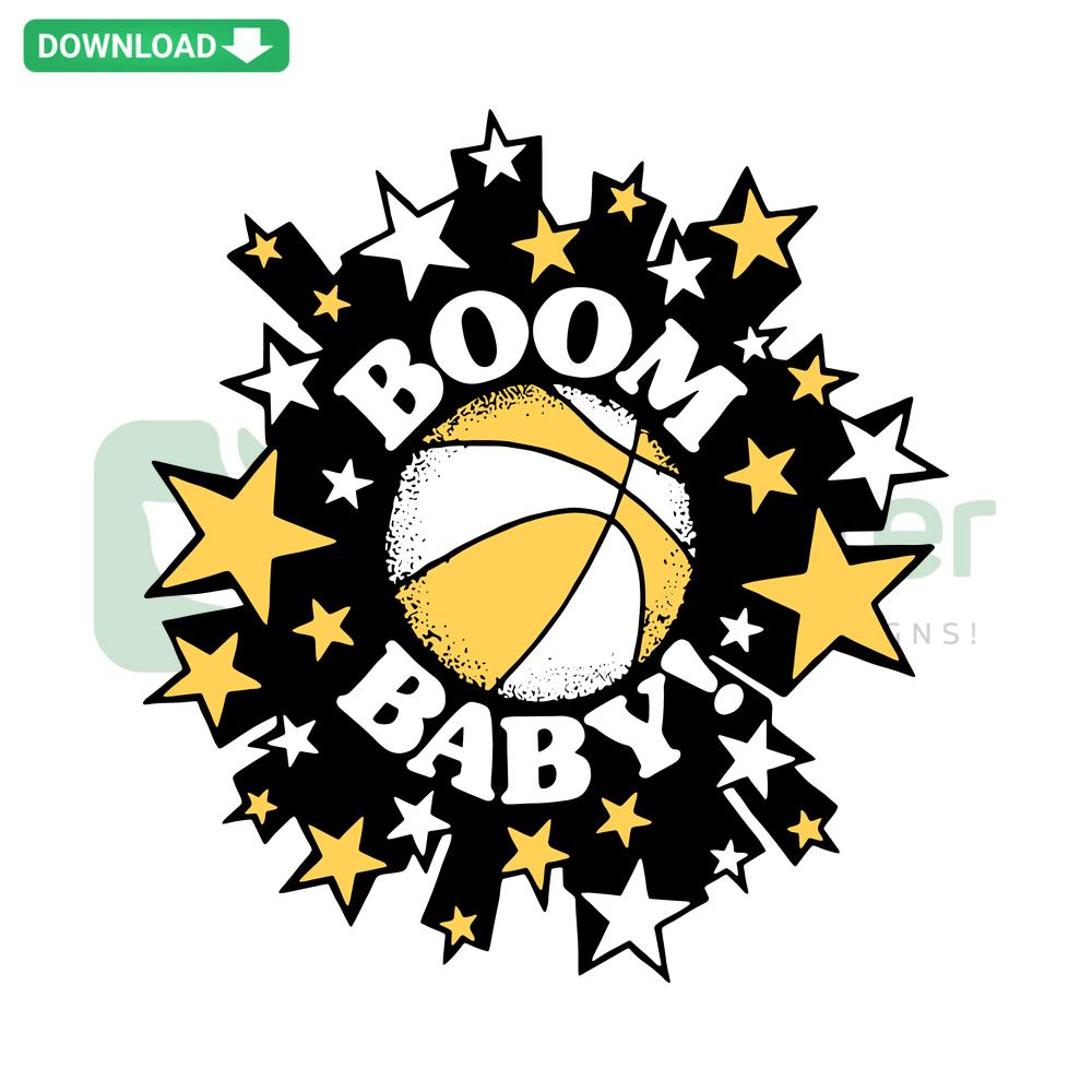 Indiana Pacers Boom Baby Gold Out SVG Design, Premium Basketball Typography, Digital Download with Gold and Navy Colors