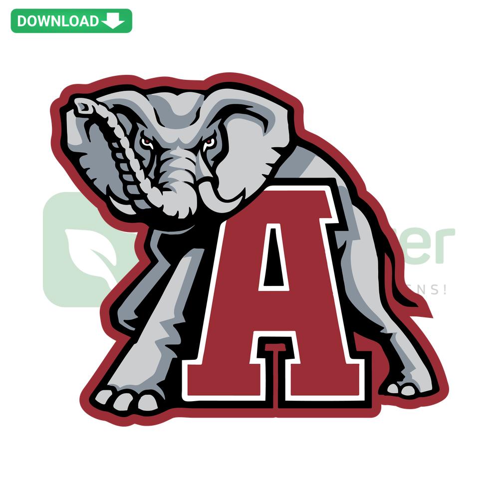 Alabama Crimson Tide SVG Logo Digital Download, Red Script A with Elephant Head, NCAA Sports Clipart, Instant SVG Files