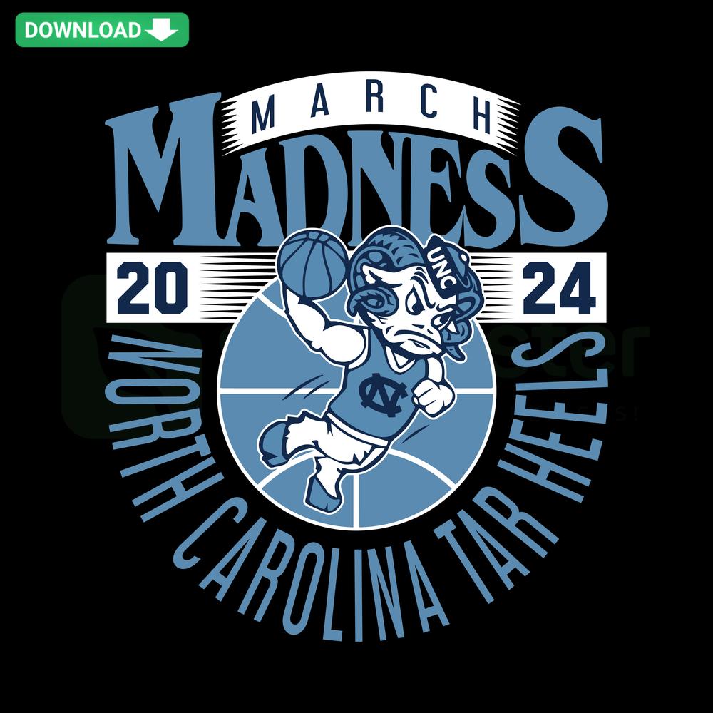 North Carolina Tar Heels 2024 NCAA SVG Designs for Scrapbooking, Digital Download featuring team logo and bold typography.
