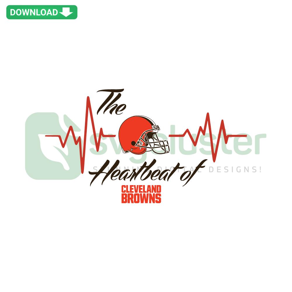 Cleveland Heartbeat Of Browns SVG design featuring city skyline and football heartbeat; perfect for SVG design downloads.