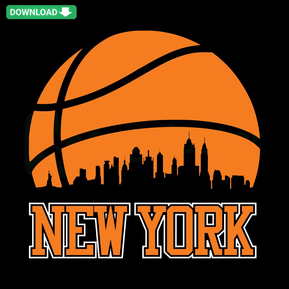 Retro Knicks Basketball SVG with NYC Skyline, Editable SVG for Cricut, New York Vintage Design, Basketball Cityscape Graphic