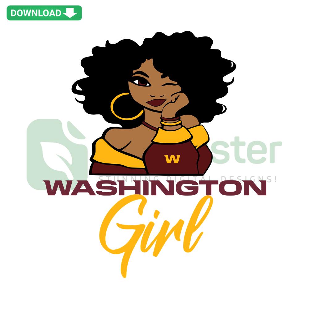 Washington Girl SVG Design, Crafting Download: Illustration of a girl silhouette with Washington state elements around her.