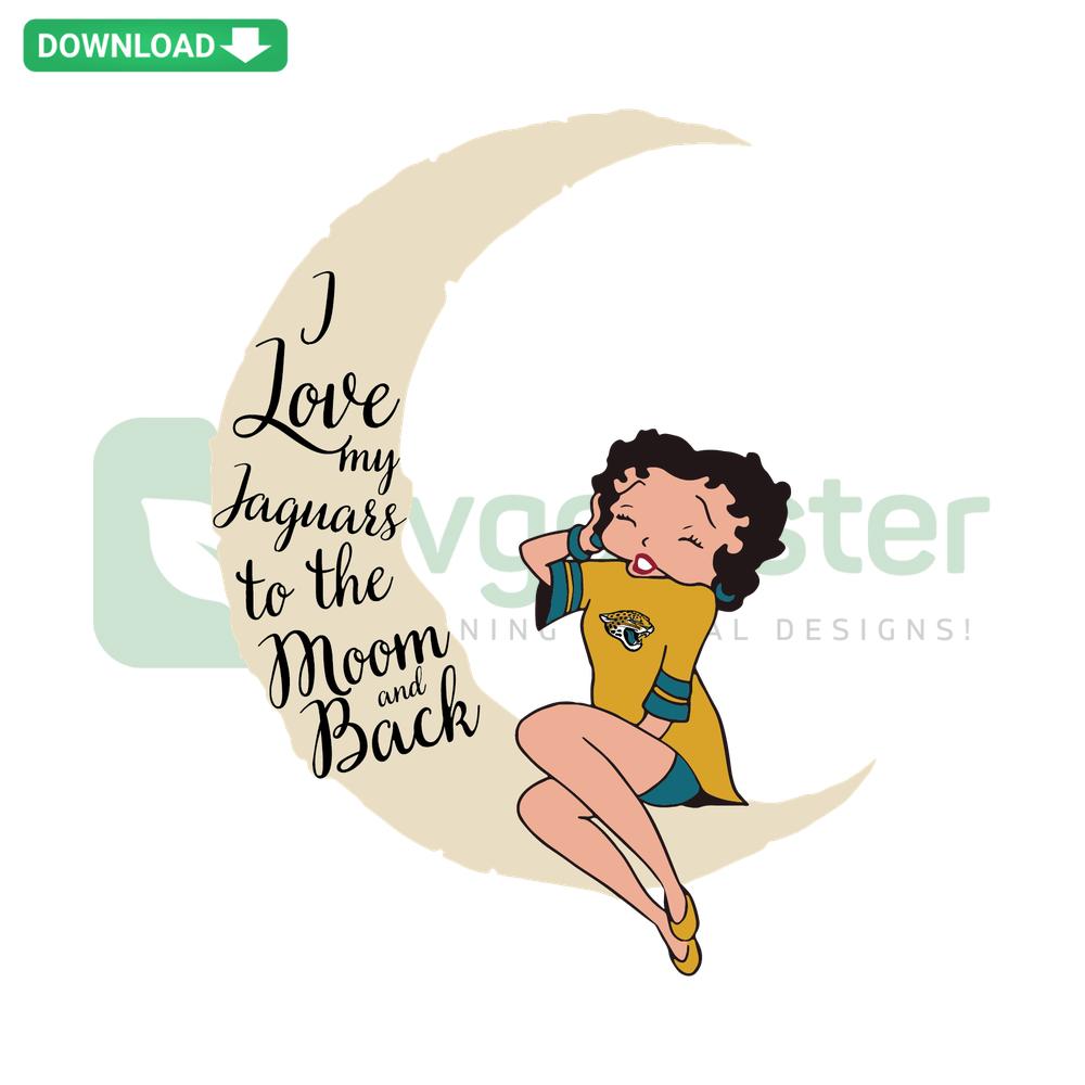 Jaguar-themed SVG design for Cricut: I Love My Jaguars To The Moon And Back with moon and heart graphics, digital template.