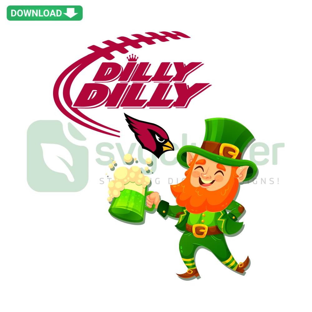 Arizona Cardinals St. Patrick's Day SVG featuring Dilly Dilly text, clover accents, SVGCluster Digital Assets.
