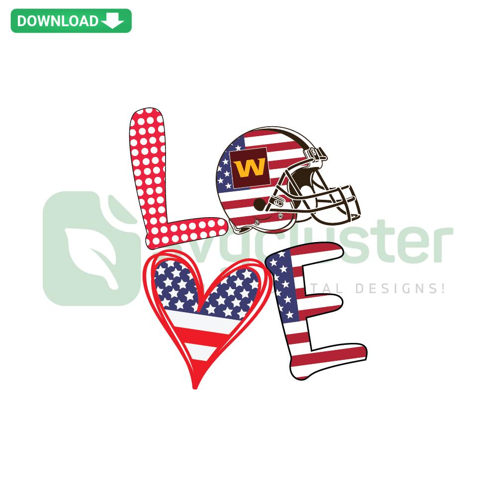 Red, white & blue Independence Day Love Washington Football Team SVG design, stars & stripes heart, perfect download for fans.