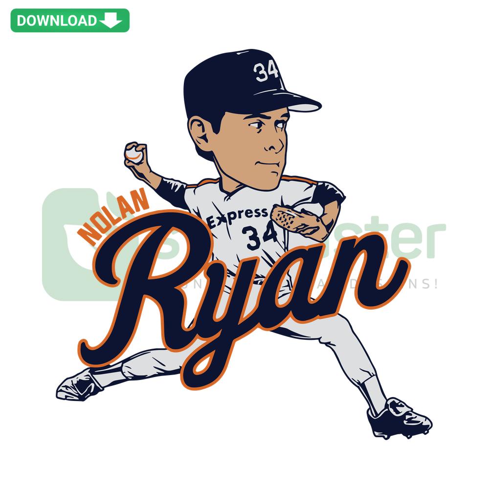 Cartoon Nolan Ryan Houston Astros Baseball SVG, downloads, action pose, vibrant colors, digital art, instant download, MLB.