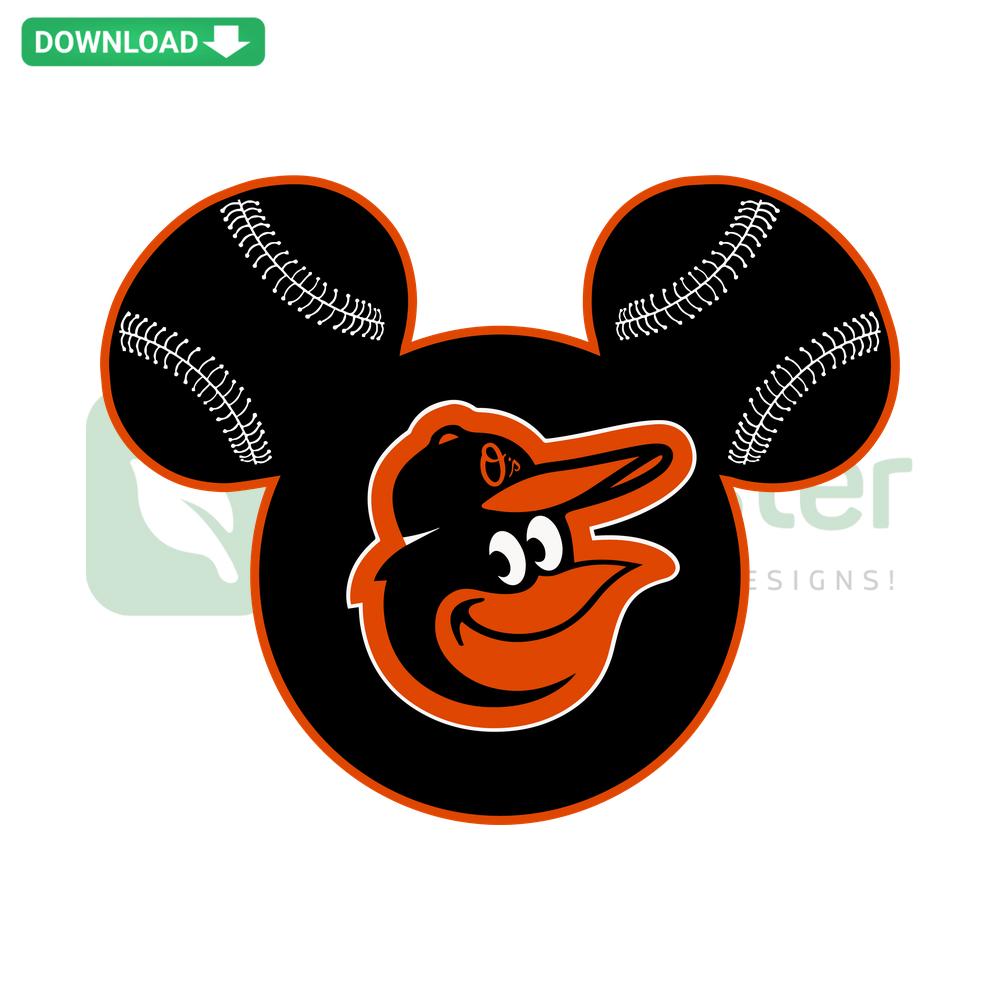 Baltimore Orioles Mickey Mouse SVG, Disney clip art with baseball bat, perfect for fans and crafts.