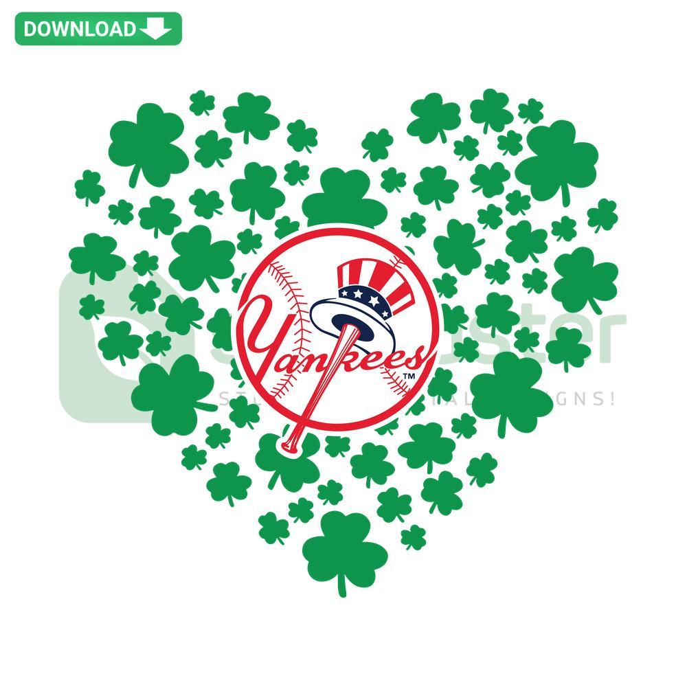 Clover Leaf St Patrick Day New York Yankees SVG Clip Art with Green Shamrock and Yankee Logo for Festive Digital Designs.