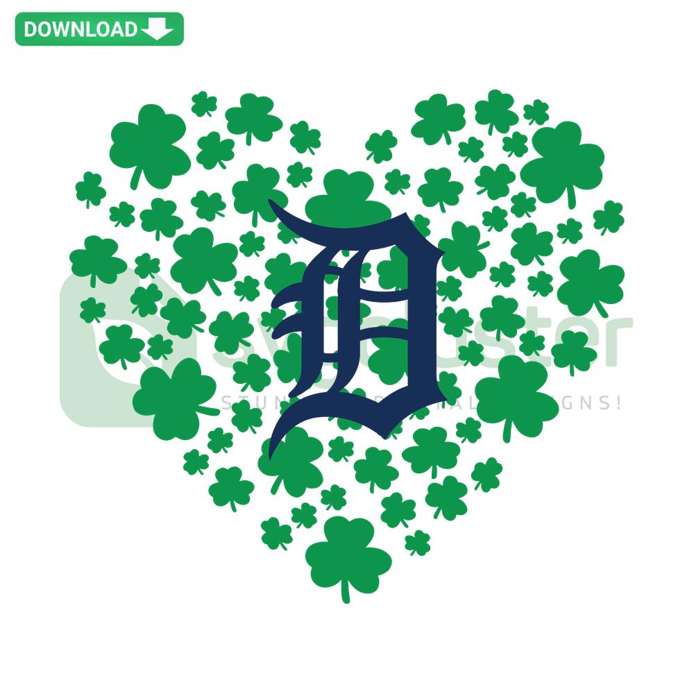 Detroit Tigers logo with clover leaf design, St Patrick's Day SVG, festive clip art for crafting, SVG files for Cricut, Tigers fan art.