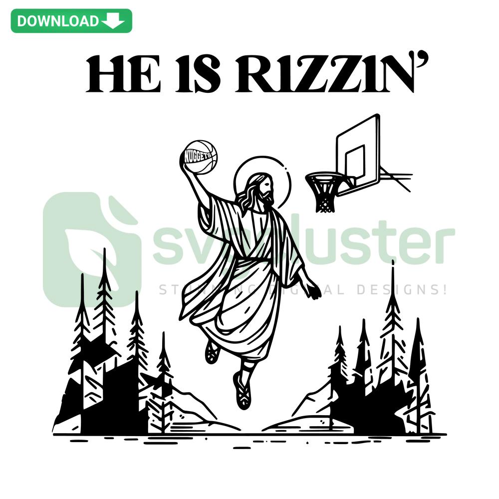 Easter SVG Jesus Playing Basketball with Nuggets, Funny He Is Risen Design, Downloadable Easter SVG, Sports-Themed Easter Art