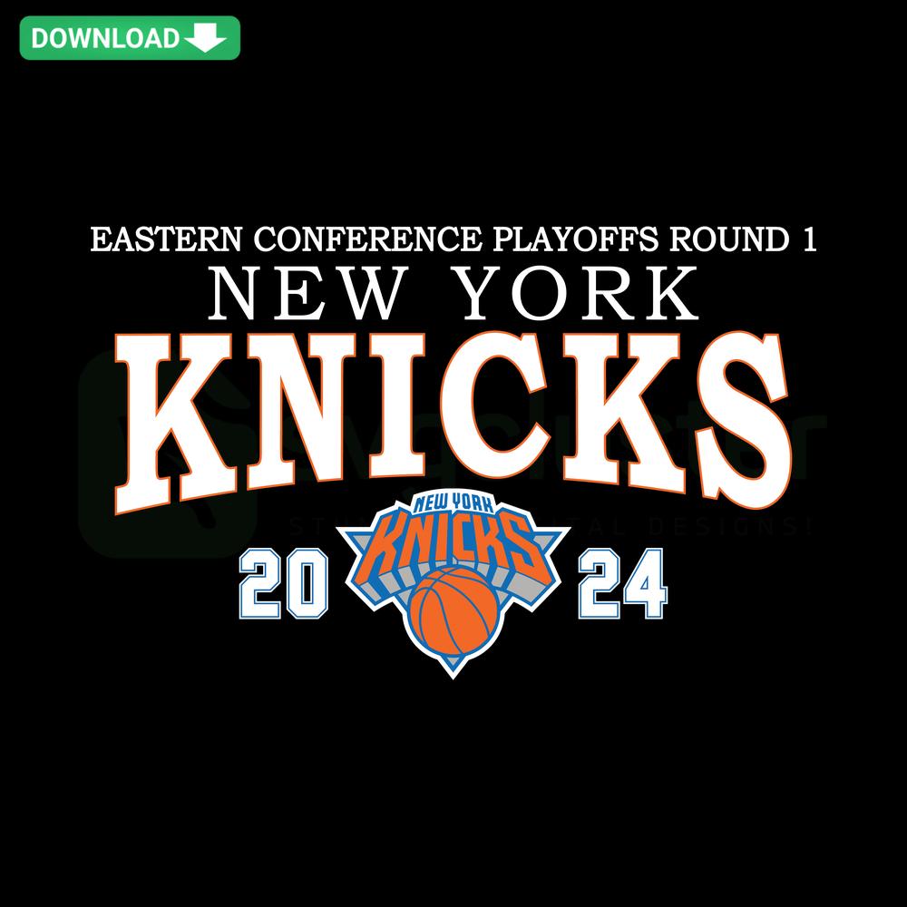 2024 New York Knicks Playoffs Logo SVG, featuring bold basketball graphics, perfect for Knicks SVG cut files enthusiasts.