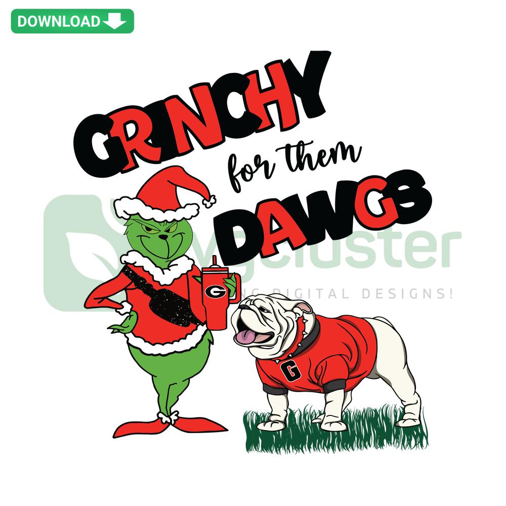 Georgia Bulldogs Grinch Football SVG, festive design with Grinch mascot wearing Dawgs gear, perfect for printing, sports fans.
