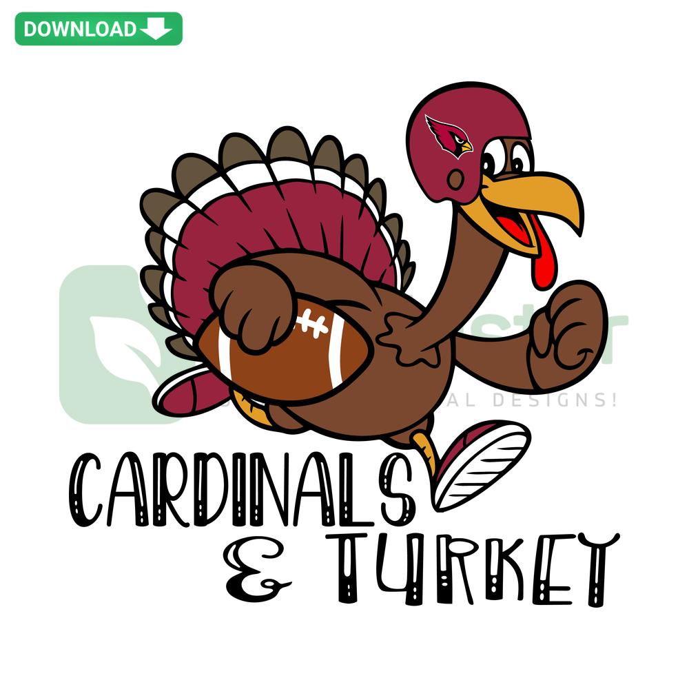Cardinals and Turkey Football SVG with festive elements, perfect for DIY crafts, digital download from SVGCluster Digital Assets.