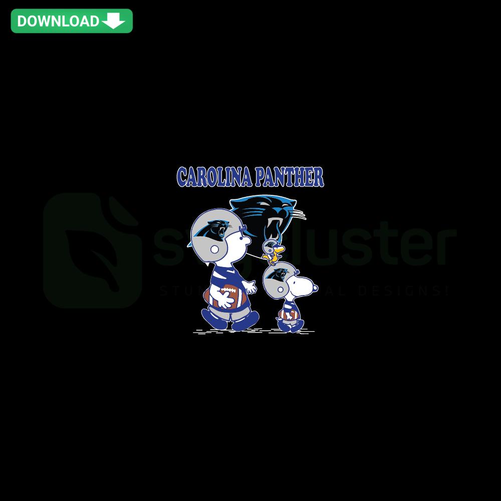 Carolina Panthers Charlie Brown Snoopy SVG, printable cartoon design featuring Charlie and Snoopy in Panthers gear.