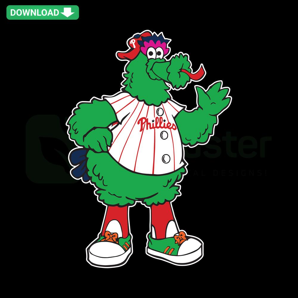Phillie Phanatic Funny Moment SVG, vibrant Philadelphia Phillies mascot vector art for wall decor, quirky sports-themed design.
