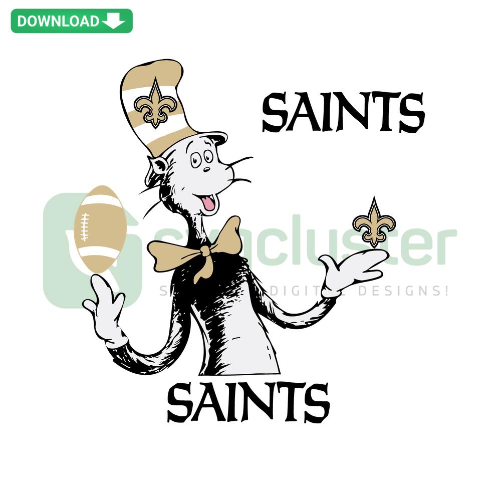 Dr Seuss New Orleans Saints SVG, vibrant wall art with whimsical Seuss character and Saints logo, downloadable SVG files.