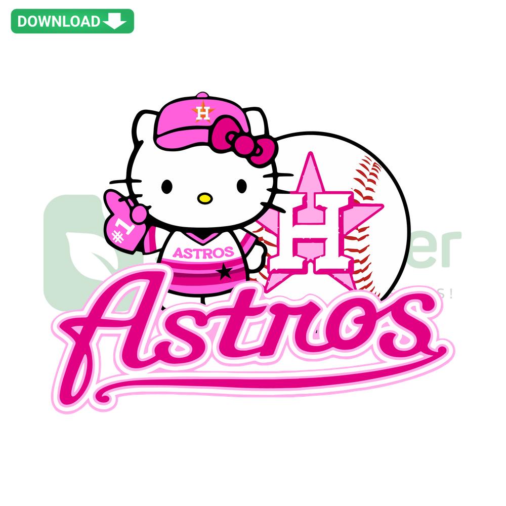 Houston Astros Hello Kitty Baseball SVG: Cute Hello Kitty in Astros cap holding baseball, perfect for Cricut MLB designs.