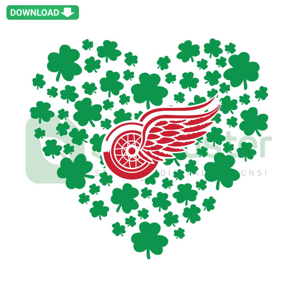 Clover Leaf Detroit Red Wings SVG, St Patrick's Day Green Shamrock Design, SVG Cut Files for Crafting and Fans