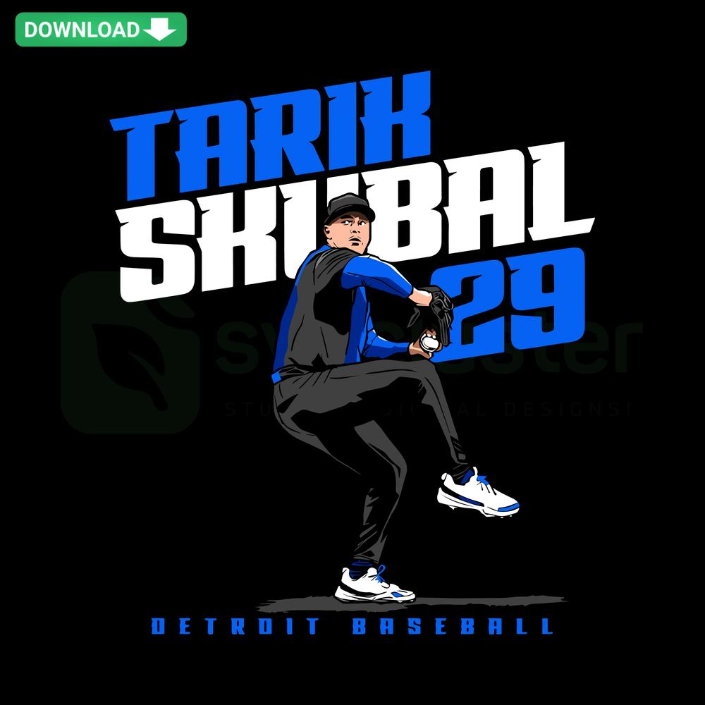 Tarik Skubal 29 Detroit Tigers Baseball SVG, digital design file featuring jersey number and player silhouette for download.