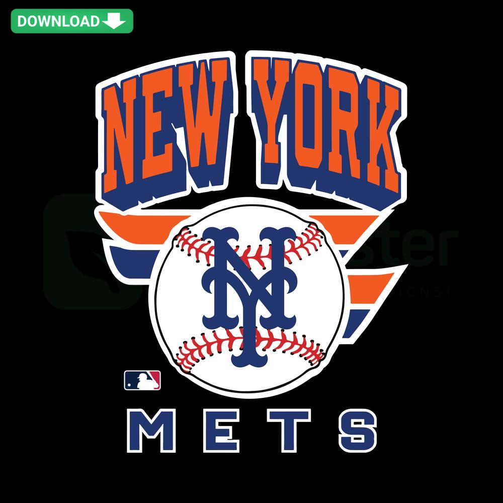 New York Mets SVG Download, SVGCluster: Blue and orange Mets logo with baseball elements, perfect for sports-themed crafts.
