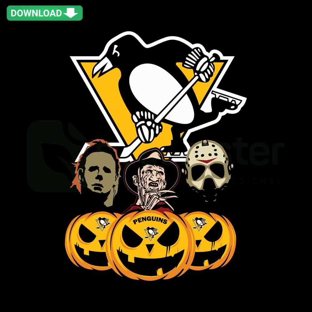 Pittsburgh Penguins Halloween Horror Pumpkin SVG Design for Cricut, Instant Download, Spooky NHL Craft Template
