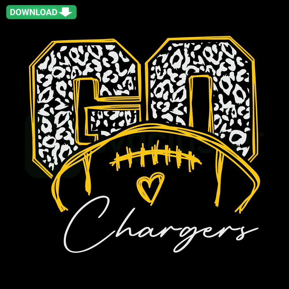 Go Chargers Football SVG: Leopard pattern, digital download, printable craft SVG design, for Cricut and Silhouette.