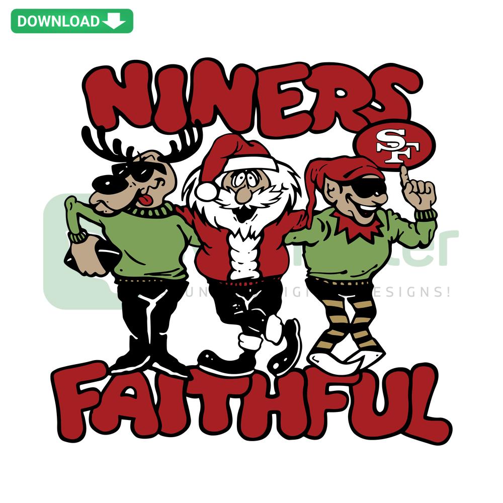 Festive Niner Faithful Santa SVG with Christmas patterns, perfect for crafting and digital downloads. Holiday digital art.