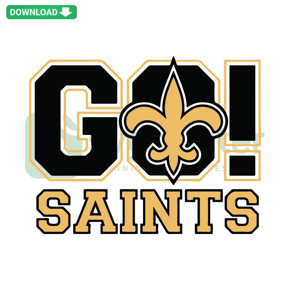 Go Saints Logo SVG Digital Download: Bold black and gold logo, perfect for card templates and digital projects.