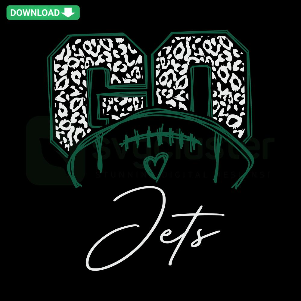 Leopard pattern football shape SVG, Go Jets text, perfect for commercial use, unique sports design, digital file download.