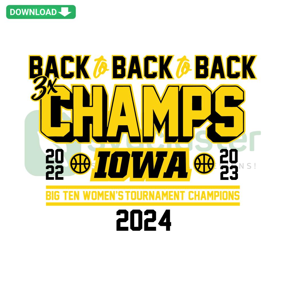 Back To Back To Back 3x Big Ten Women's Basketball Tournament Champs SVG, editable Cricut design, championship trophy graphics.