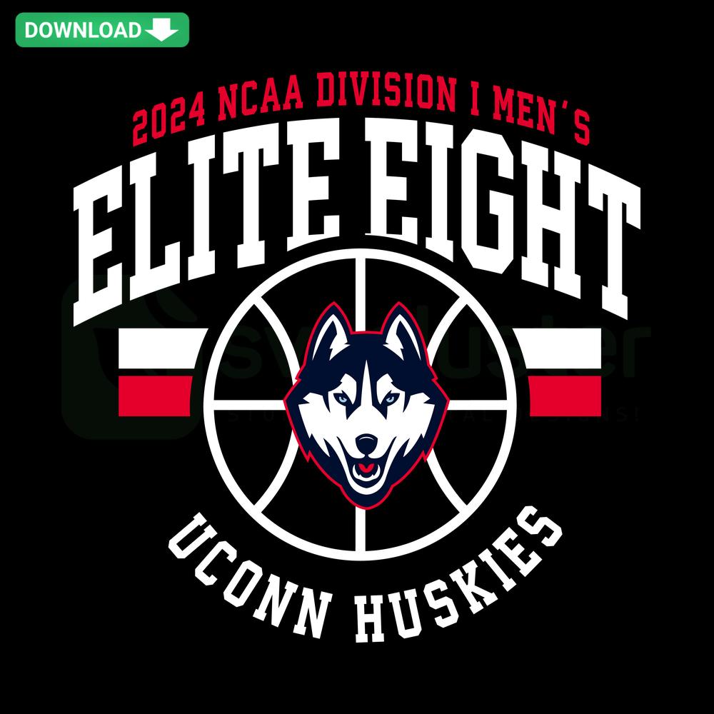 UConn MBB 2024 Elite Eight NCAA SVG, digital download, bold blue and white text, sports graphics, basketball decor.