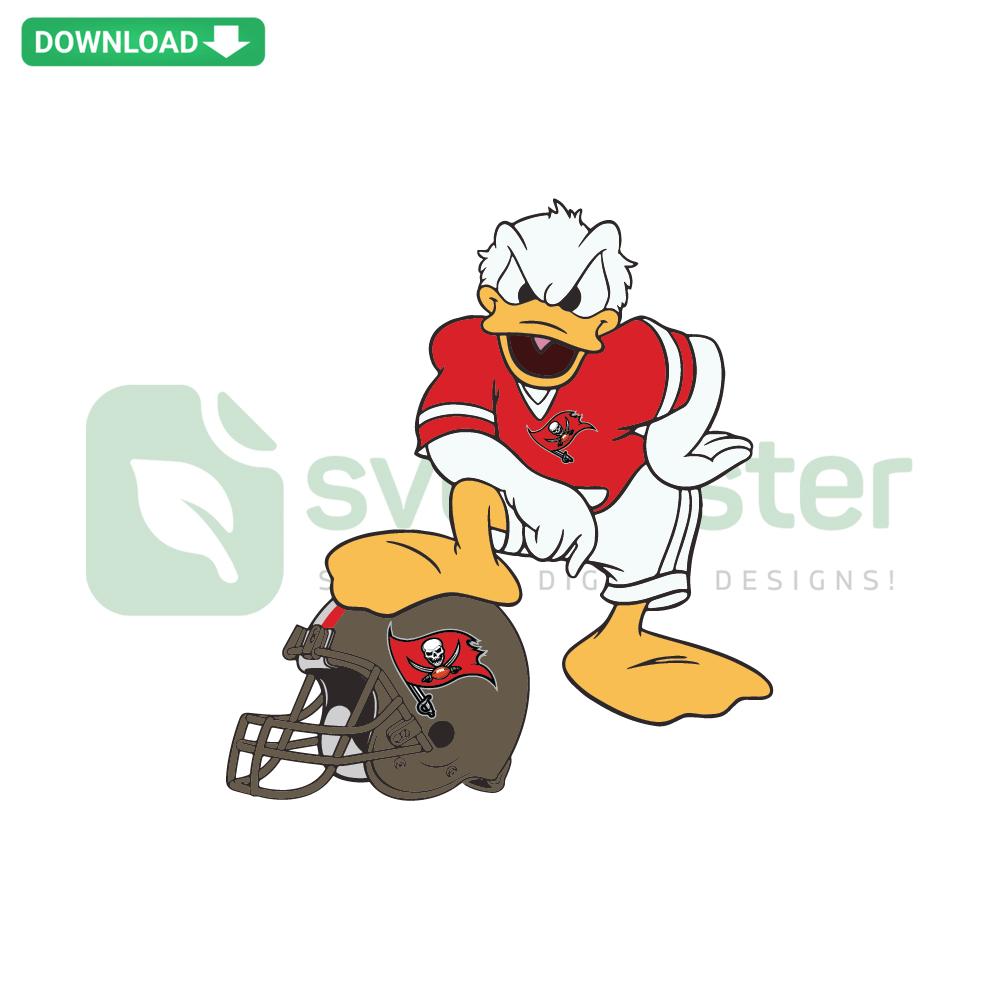 Donald Duck in Tampa Bay Buccaneers gear, Vector SVG Design, football-themed fan art for Cricut, cutting files, and DIY crafts.