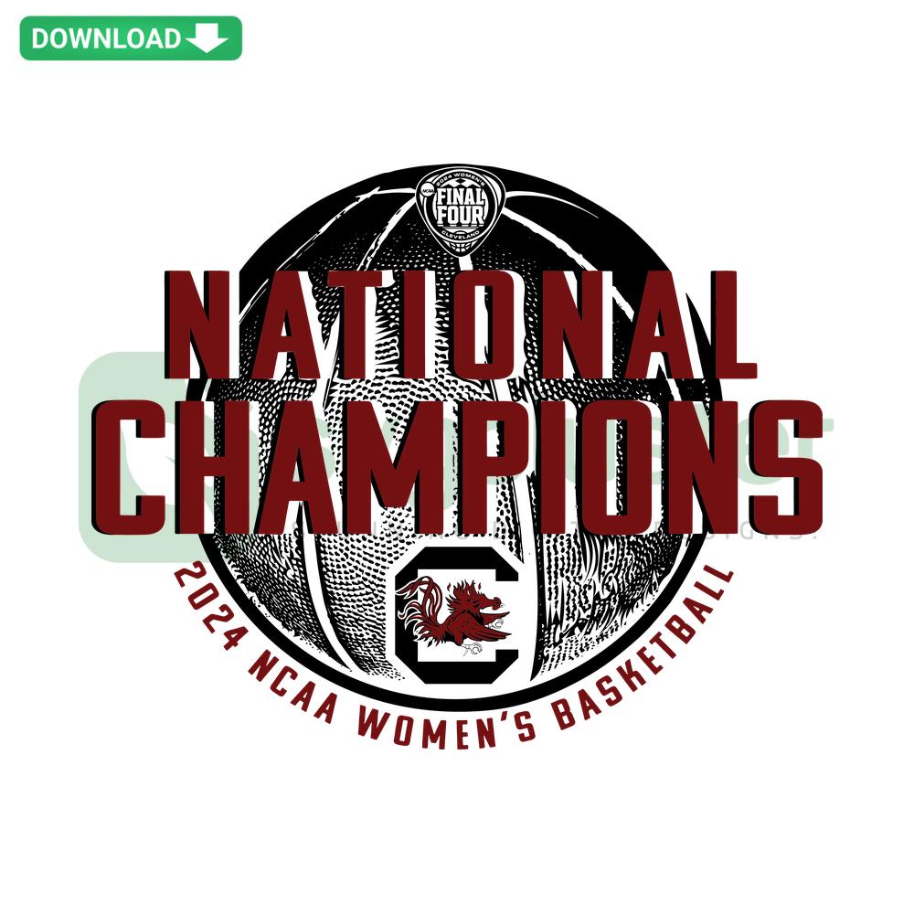 Gamecocks NCAA Women's Basketball National Champions SVG, featuring team logo and victory text, perfect for crafts and printing.