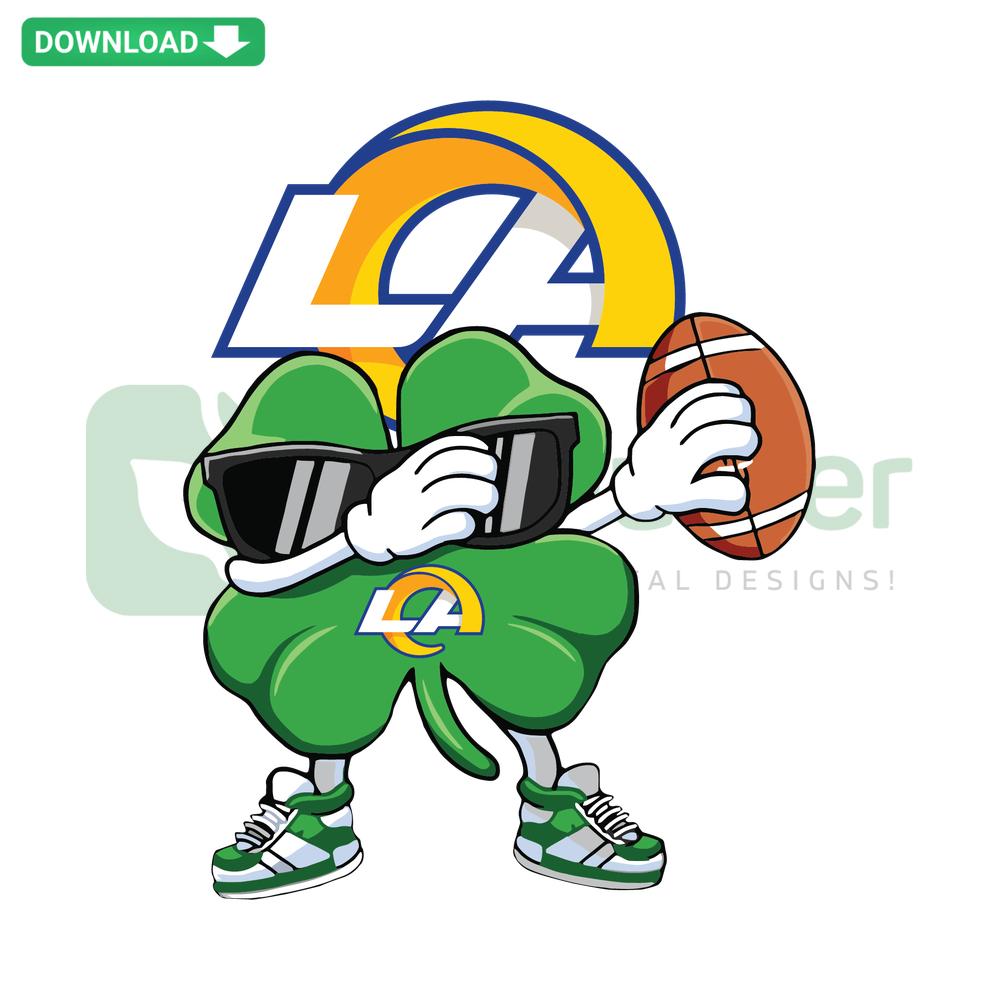 Dabbing Shamrock Football St Los Angeles Rams SVG, vector design featuring a playful shamrock performing a dab pose, ideal for fans.