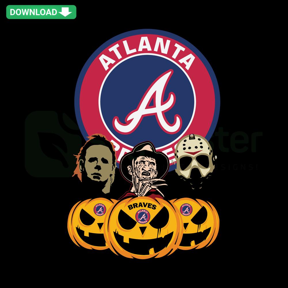 Atlanta Braves-themed Halloween SVG featuring horror movie-inspired pumpkin design, perfect for crafting and downloads.