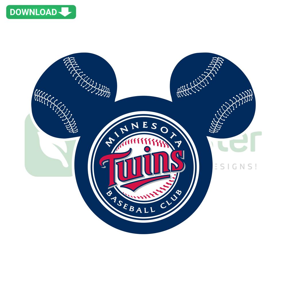 Minnesota Twins Baseball Mickey Mouse Disney SVG, Vector SVG featuring Mickey batting in a Twins jersey. Ideal for sports fans.