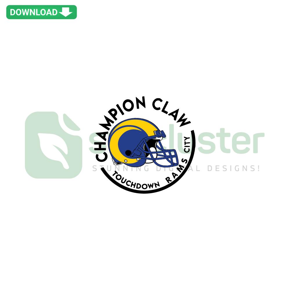 Champion Claw Touchdown Rams City SVG Design: Bold text, claw-mark motif, perfect for Los Angeles Rams sports fans, printable craft use