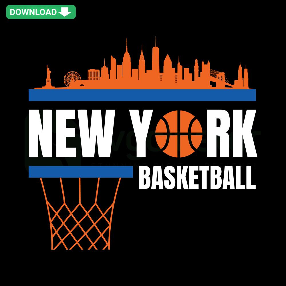 New York Knicks Skyline SVG Download - Custom SVG with vibrant cityscape and basketball theme, perfect for sports fans' designs.