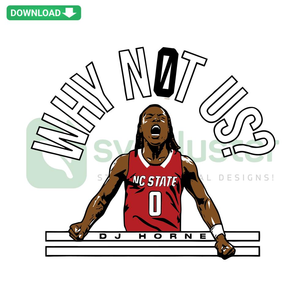 NC State Basketball DJ Horne Why Not Us NCAA SVG Design, Printable Sports SVG with Bold Red & White Text Graphic