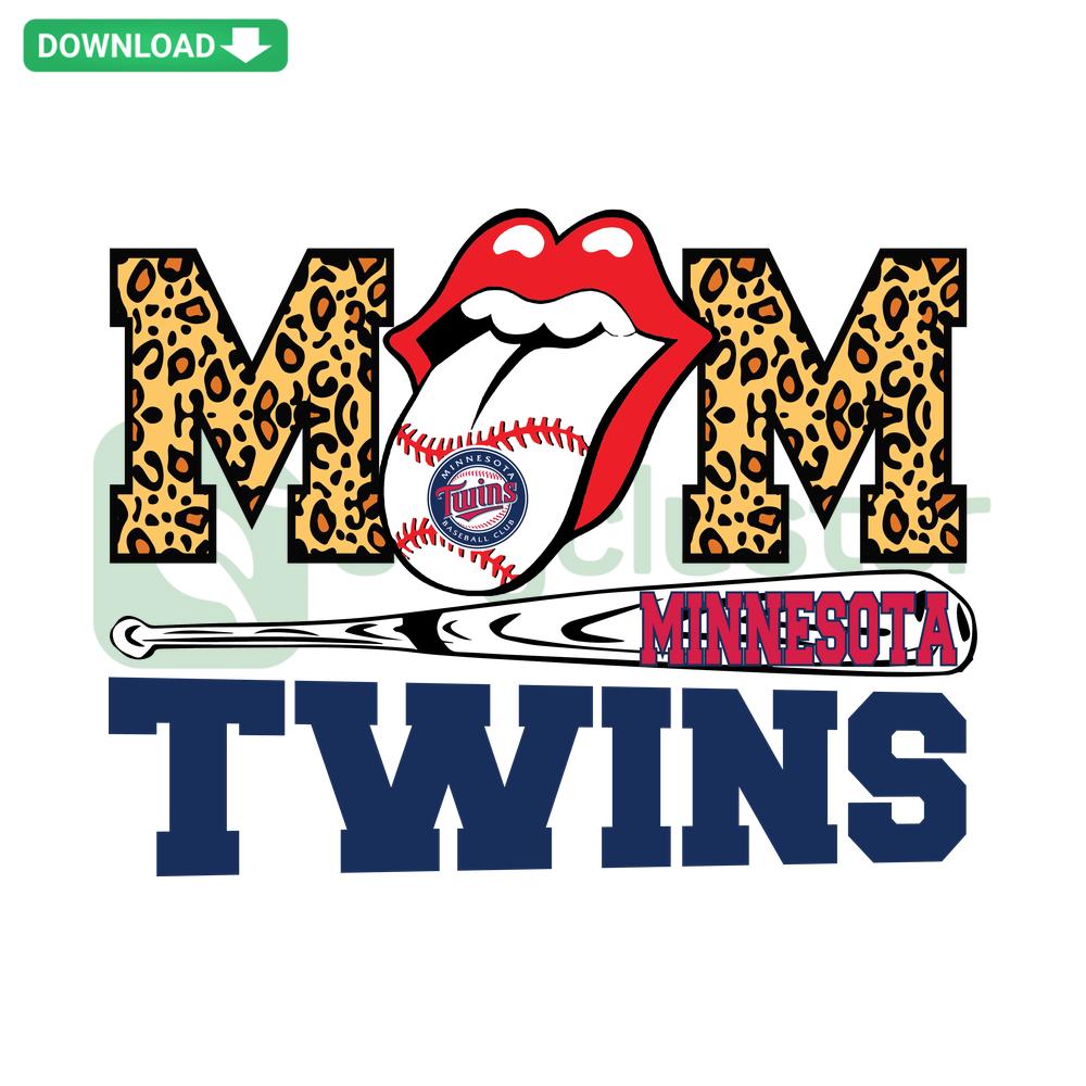 Minnesota Twins Mom SVG: Baseball-themed digital design featuring 'Twins Mom' script with baseball stitches. Perfect for printing.
