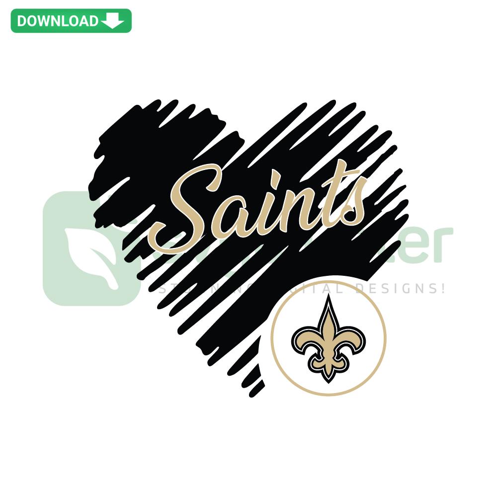 Heart-shaped New Orleans Saints SVG, detailed and unique design for digital download; perfect for DIY crafts and sports fans.