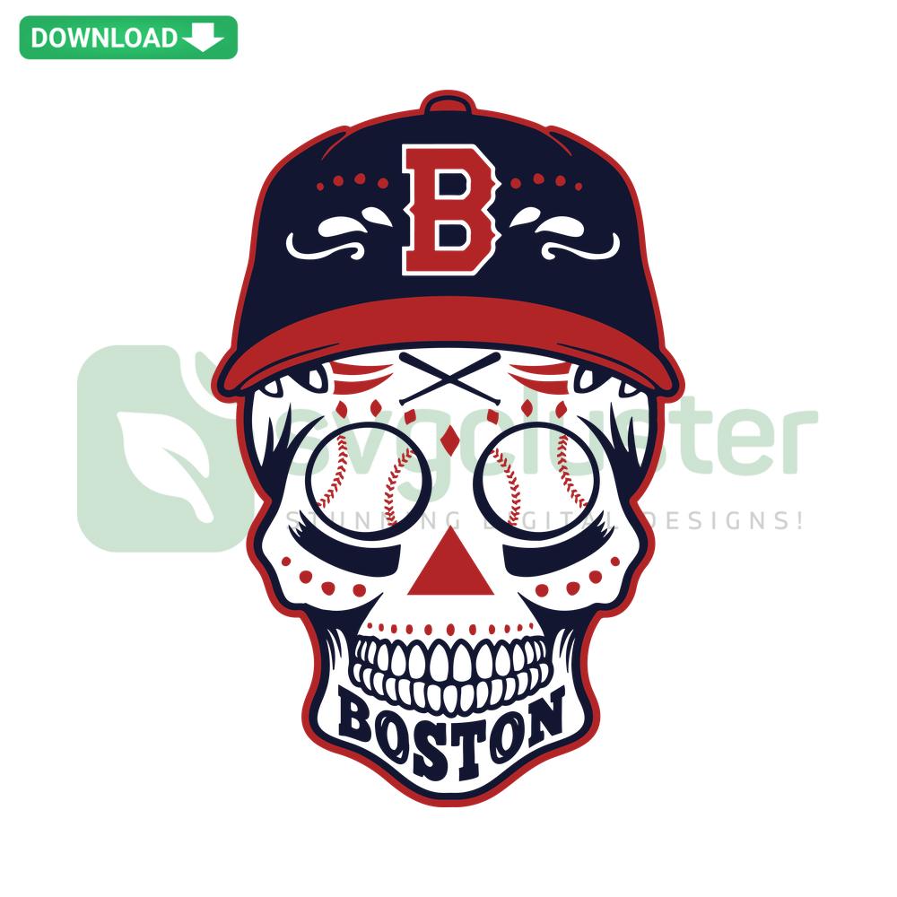 Boston Red Sox Skull SVG: Detailed skull with Red Sox logo, perfect for Cricut projects, digital download.